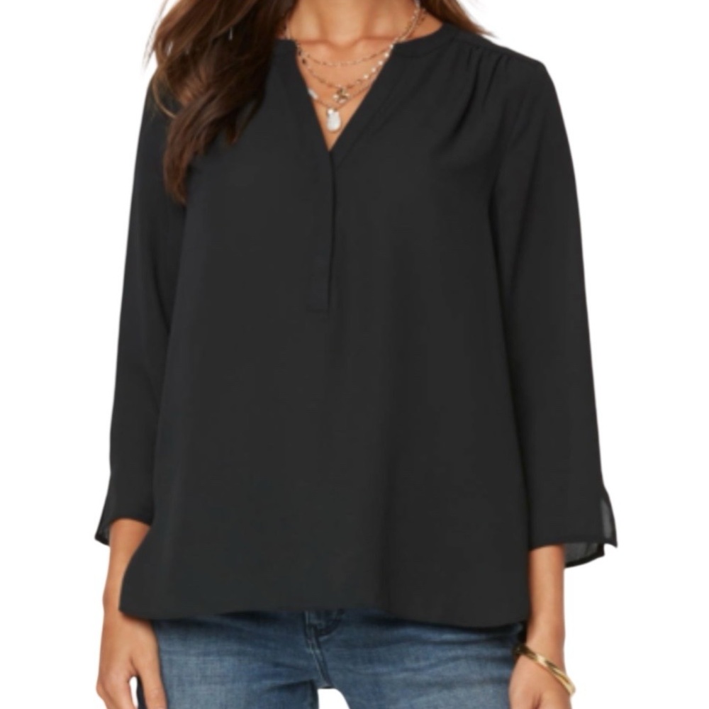 EUC NYDJ Black half button front Blouse PM